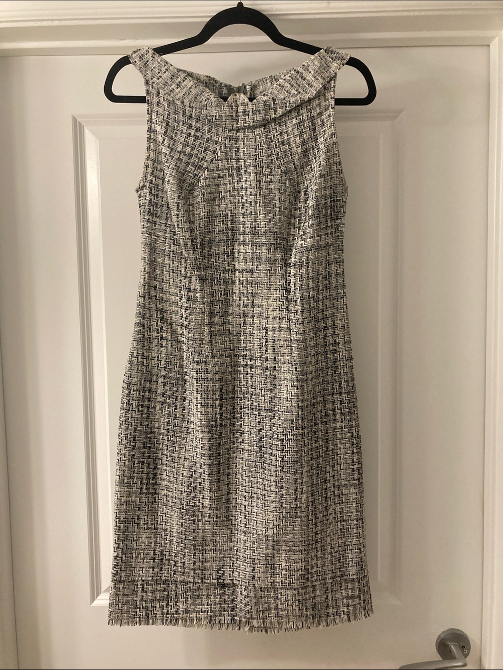Roland Mouret Black, Gray & White Tweed Midi Sheath Dress